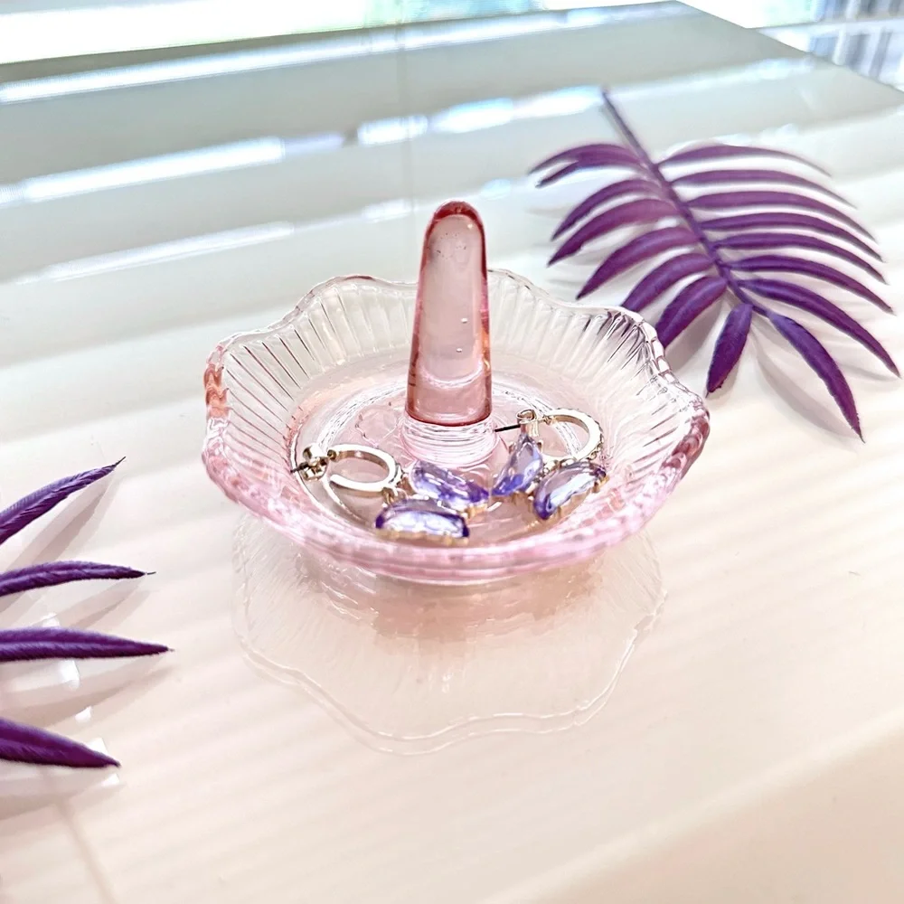 Pink Glass Ring Holder Jewelry Dish